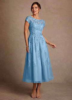 Azazie Jolanda Kleider für die Brautmutter A-Linie Spitze Kleid Stahlblau image1