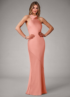 Azazie Velli Bridesmaid Dresses Coral Mermaid Stretch Satin Dress image1