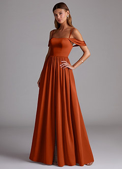 Azazie Calianna Bridesmaid Dresses Paprika A-Line Off the Shoulder Stretch Satin Convertible Dress image3