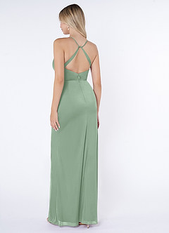 Azazie Kalea Final Sale Dusty Blue Mermaid Pleated Mesh Dress image4