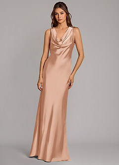 Azazie Cheryl Robes de demoiselle d'honneur Robe Sirène en Satin extensible Or Rose image4