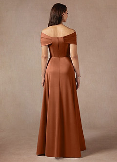 Azazie Amelia Mother of the Bride Dresses Copper A-Line Off the Shoulder Stretch Satin Dress image6