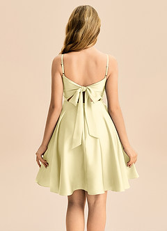 Azazie Miko Junior Vestido de Sorbete De Limón de Satén Elástico de Corte en A con Plisado image2