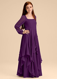 Azazie Clara Junior Abito A-Line in Chiffon Blusa Uva image4