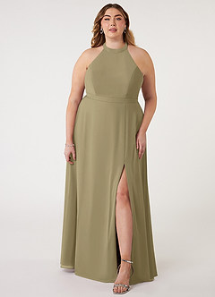 Azazie Clarice Bridesmaid Dresses Moss Green A-Line Halter Chiffon Dress image8