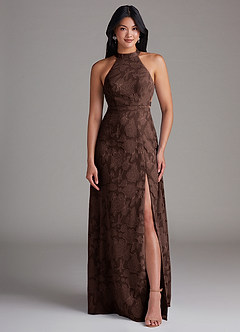 Azazie Clarice Brautjungfernkleider A-Linie Seitliche Cut-Outs Blumen-Burnout Kleid Ganache image4