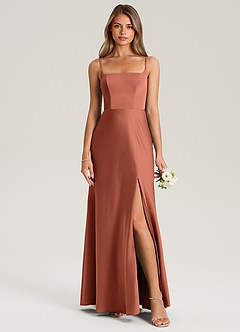 Azazie Lidia Bridesmaid Dresses Clay Mermaid Side Slit Stretch Satin Dress image11