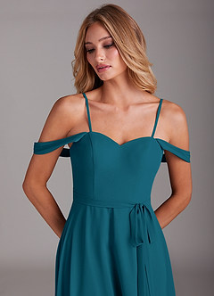 Azazie Aaron Bridesmaid Dresses Ink Blue A-Line Off the Shoulder Chiffon Convertible Dress image2