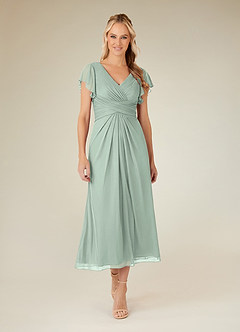 Azazie Vera Mother of the Bride Dresses Agave A-Line V-Neck Pleated Mesh Dress image1