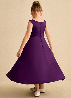 Azazie Eve Flower Girl Dresses Grape A-Line Pleated Matte Satin Dress image5