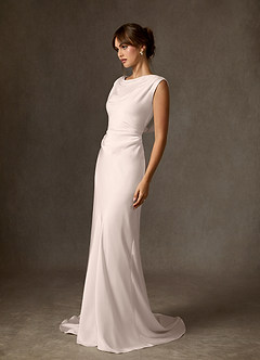 Azazie Kieryn Wedding Dresses Blushing Pink Fit and Flare Stretch Satin Dress image4