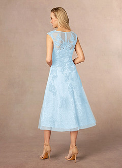 Azazie Flynn Mother of the Bride Dresses Sky Blue A-Line Boatneck Lace Tulle Dress image3