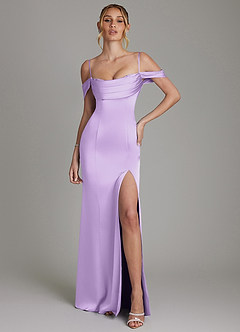 Azazie Nira Bridesmaid Dresses Lilac Mermaid Corset Stretch Satin Dress image4