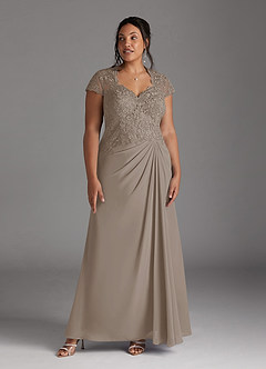 Azazie Junie Mère de la mariée Robes Robe Trapèze en Mousseline de soie Dentelle Taupe image1