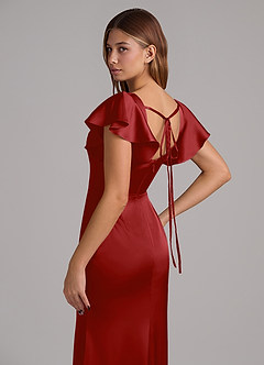 Azazie Elkie Abiti da Damigella Abito Sirena in Raso Elasticizzato Scollo Quadrato Melograno image7