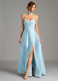 Azazie Ayla Bridesmaid Dresses Sky Blue A-Line Corset Stretch Satin Dress image1