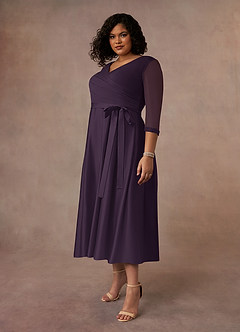 Azazie Maritza Mère de la mariée Robes Robe Trapèze en Mat Satiné Plissée Prune image8