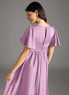 Azazie Verna vestidos de dama de honor de maternidad Vestido de Corte En A Volante Hasta el suelo Satén Elástico image8