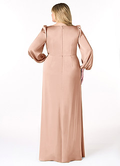 Azazie Mel Bridesmaid Dresses Rose Gold Sheath Long Sleeve Stretch Satin Dress image8