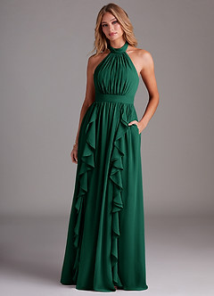 Azazie Avary Bridesmaid Dresses Emerald A-Line Pleated Chiffon Dress image4