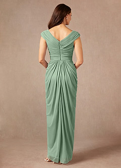 Azazie Lisolette Mother of the Bride Dresses Matcha Sheath Pleated Mesh Dress image2