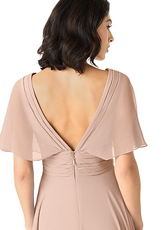 Azazie Pamela Vestidos de damas de honor Vestido Rosa Inglesa de Gasa de Línea A con Cuello en V plisado image5