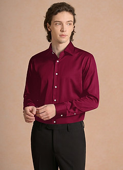 front Julian Burgundy Stretch Satin Dress Shirt