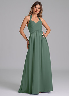 Azazie Darlyn Bridesmaid Dresses Eucalyptus A-Line Pleated Chiffon Dress image3