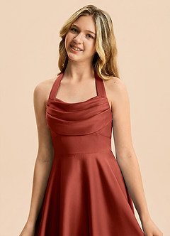 Azazie Kady Junior A-Linie Herzausschnitt Stretch-Satin Kleid Terrakotta image6