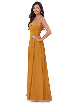 Azazie Lennon Bridesmaid Dresses Butterscotch A-Line Lace Chiffon Dress image4