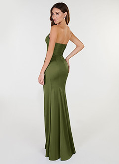 Azazie Yola Bridesmaid Dresses Olive Sheath V-Neck Pleated Stretch Satin Convertible Dress image5