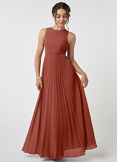 Azazie Lindie Junior Auburn A-Line Pleated Chiffon Dress image1