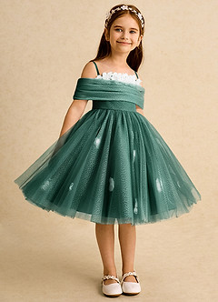 Azazie May vestidos de niña de las flores Vestido de Esmeralda de Tul de Princesa con Plisado image5
