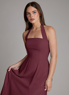 Azazie Irina Bridesmaid Dresses Cabernet A-Line Pleated Chiffon Dress image4