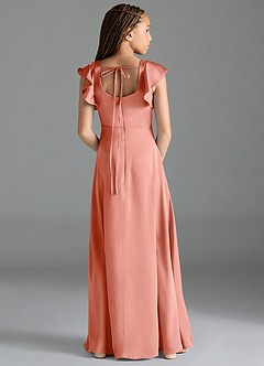 Azazie Bondi Junior Coral A-Line Side Slit Stretch Satin Dress image2