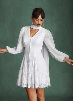 Azazie Dionne Wedding Dresses Diamond White A-Line Lace Dress image10