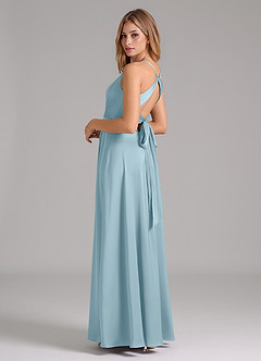 Azazie Evalleen Bridesmaid Dresses Moody Blue A-Line Pleated Stretch Satin Dress image7