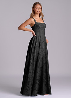 Azazie Shaude Bridesmaid Dresses Black A-Line Pleated Floral Burnout Dress image7