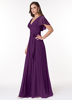 Azazie Jael Final Sale Grape A-Line V-Neck Mesh Dress image3