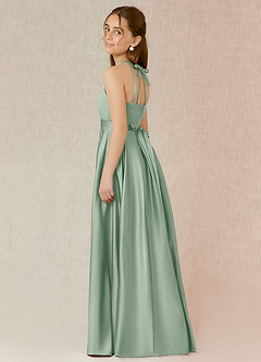 Azazie Arianthe Junior Agave A-Line with Pockets Stretch Satin Dress image3