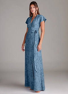 Azazie Ling Bridesmaid Dresses Steel Blue A-Line Pleated Floral Burnout Dress image5