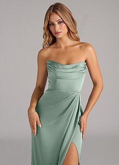 Azazie Johana Bridesmaid Dresses Agave Mermaid Off the Shoulder Stretch Satin Convertible Dress image2
