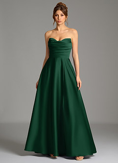 Azazie Ayla Abiti da Damigella Abito A-Line in Raso Elasticizzato Corsetto Verde Scuro image3