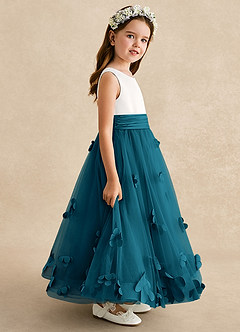Azazie Vi Vestidos de florista Vestido Tinta Azul de Tule de Linha A com Sem mangas image7