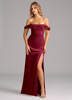 Azazie Saige Bridesmaid Dresses Burgundy Sheath Off the Shoulder Velvet Convertible Dress image1