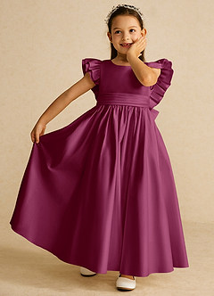 Azazie Piglette Flower Girl Dresses Mulberry A-Line Bow Matte Satin Dress image6
