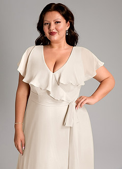 Azazie Lainey Bridesmaid Dresses White Alabaster A-Line with Pockets Chiffon Dress image13