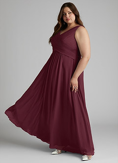 Azazie Flora Brautjungfernkleider A-Linie Plissee Chiffon Kleid Cabernetrot image12