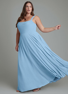 Azazie Shaude Bridesmaid Dresses Steel Blue A-Line Pleated Chiffon Dress image10