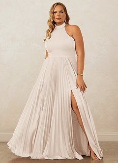 Christian Siriano Bridal for Azazie 1007 Vestidos de damas de honor Vestido de Alabastro Blanco de Satén Elástico de Corte en A con Plisado image8